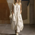 Draped Long Dresses For Women Retro Sleeveless Maxi Dress Woman Summer Holiday Womens Dresses Street Female Dress Robes