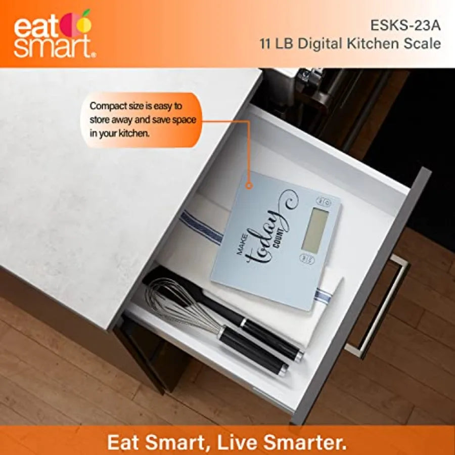 Eat Smart 11lb Food Kitchen Glass Scale with Inspirational Message