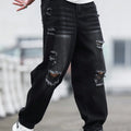 Men's Black Ripped Denim Harem Pants for Spring and Summer, Stylish and Minimalist, a Game - Changer for Lazy Outfits
