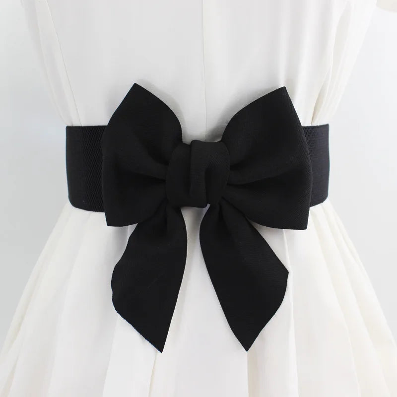 New Fashion Elegant Large Bow Elastic Belts for Women Wide Side Belt Dress Female Jeans Waistband Trouser Accessory