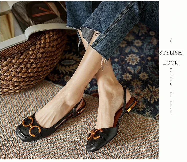 Women's Sandals Elegant Office Ladies Shoes and Sandals Women Casual Shoes Square Heel Sandals Slip On Woman Flats
