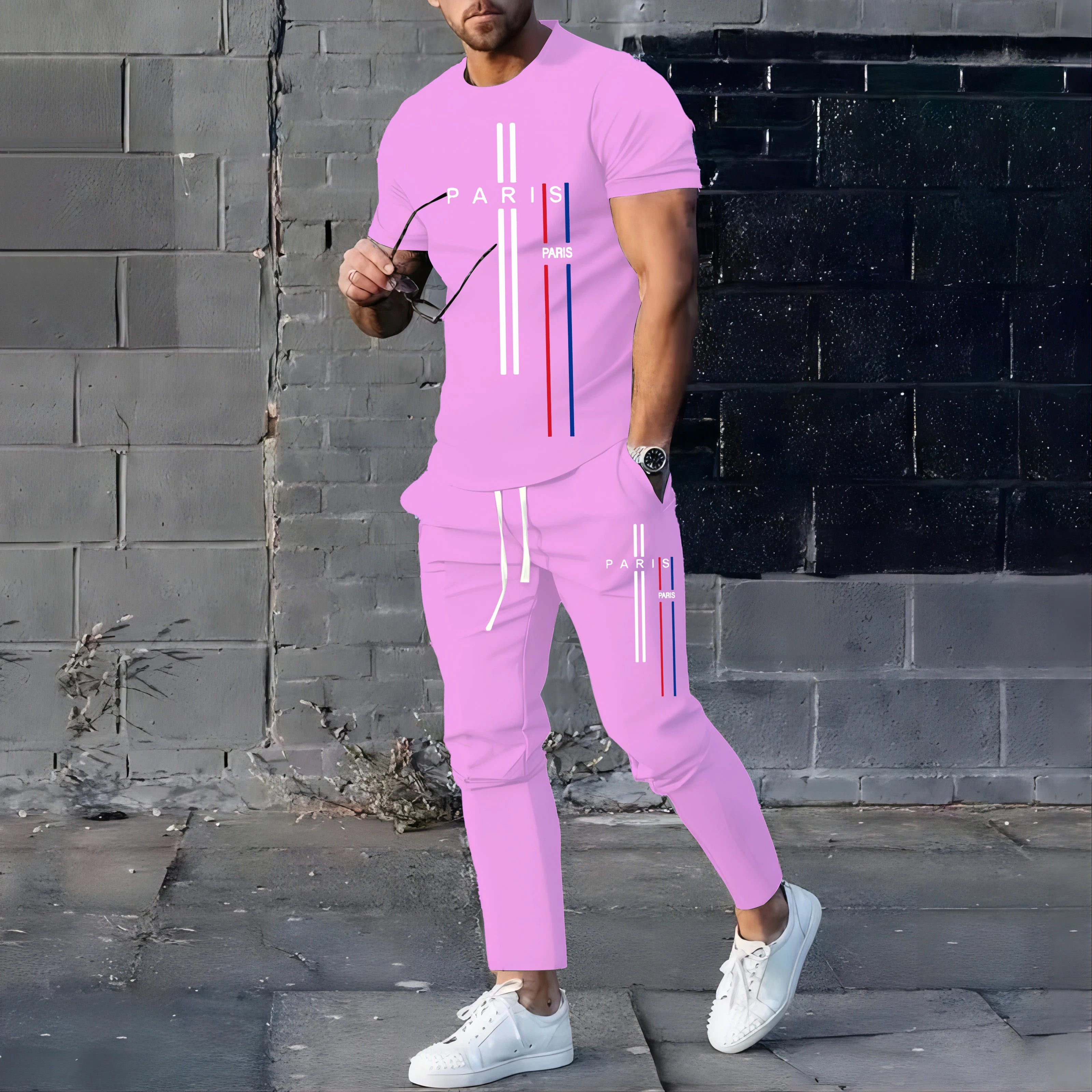 Summer New Fashionable Men's Football Sportswear T-shirt Pants Set Casual Short Sleeve Set Jogging Fitness Clothing
