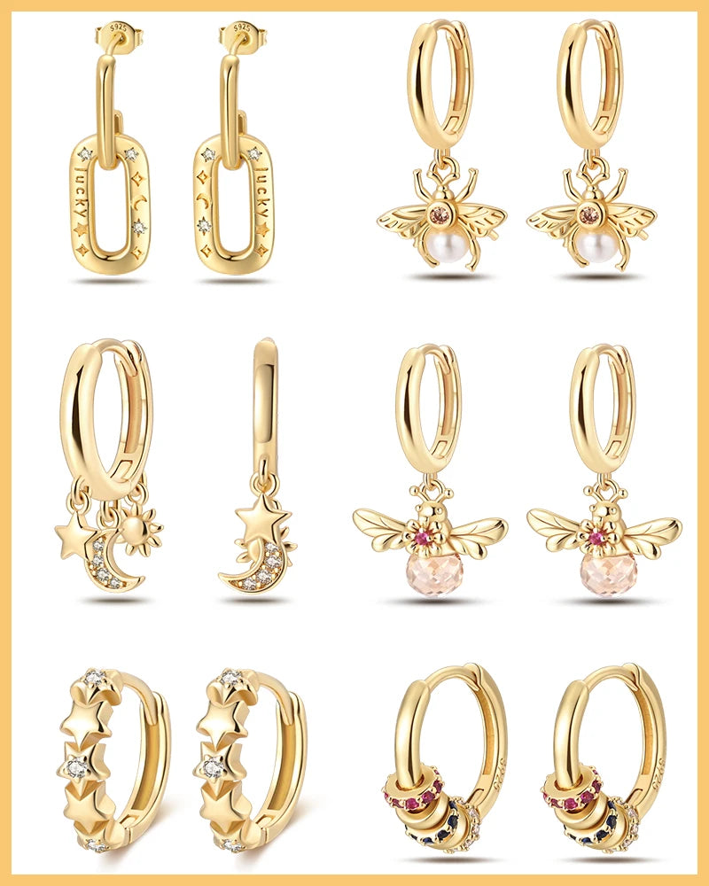 925 Silver Pearl Bee Star Moon Earrings – Trending Fashion Jewelry Gift
