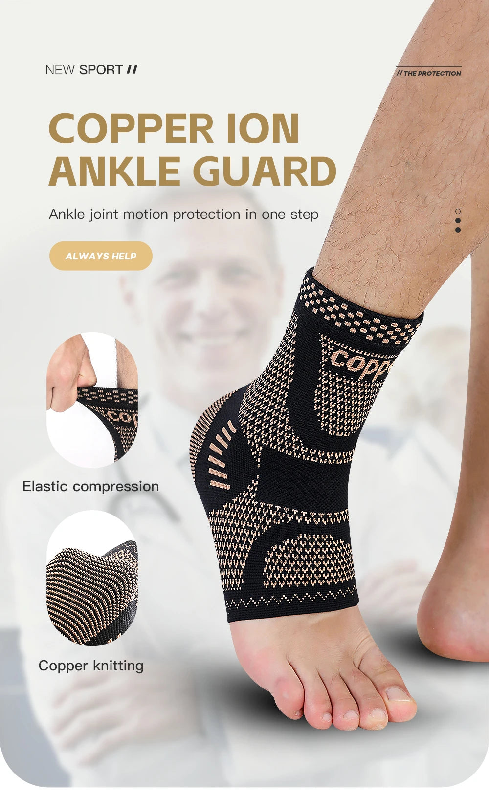 1Pcs Copper Ankle Brace,Infused Ankle Support Compression Sleeve for Men Women,for Foot Pain,Sprained Ankle,Recovery,sports