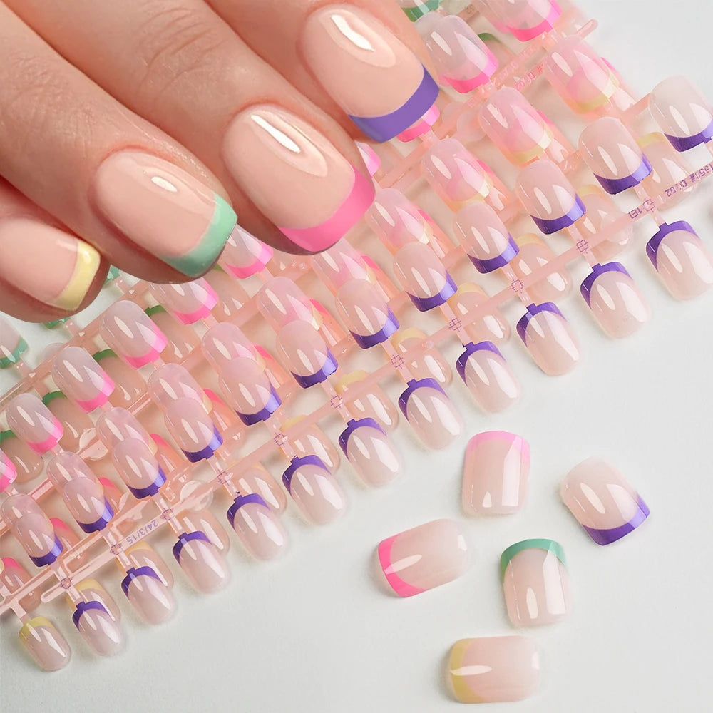 100pcs Light Pink Press-On Nails | Short & Medium Square | 10 Sizes Full Cover Nail Tips