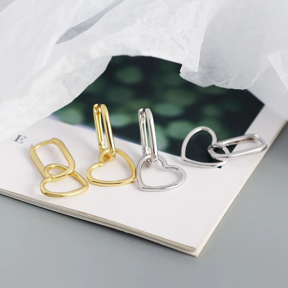 F.I.N.S Minimalist Real S925 Sterling Silver Oval Heart-Shaped Drop Earrings Geometric Smooth Hoops Pendientes Plata 925 Jewelry