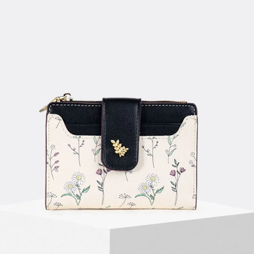 Slim PU Leather Short Wallet INS Multi-Cards Zipper Coin Purse Hasp Small Flowers Card Bag Wallet Zipper Hasp For Women Girl
