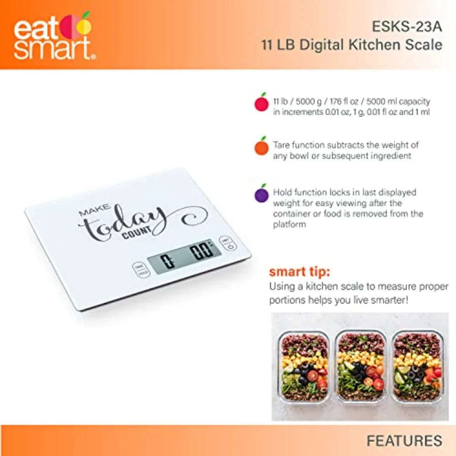 Eat Smart 11lb Food Kitchen Glass Scale with Inspirational Message