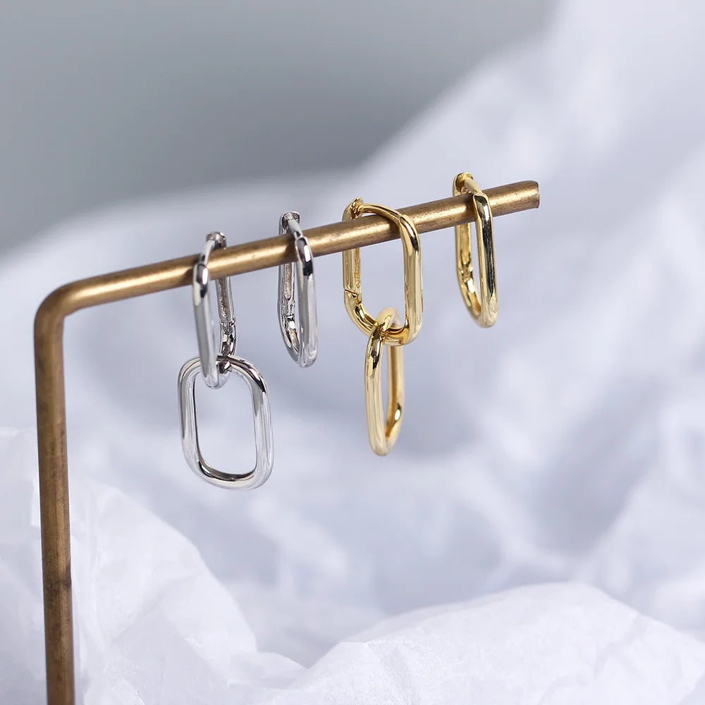 F.I.N.S Minimalist Real S925 Sterling Silver Oval Heart-Shaped Drop Earrings Geometric Smooth Hoops Pendientes Plata 925 Jewelry