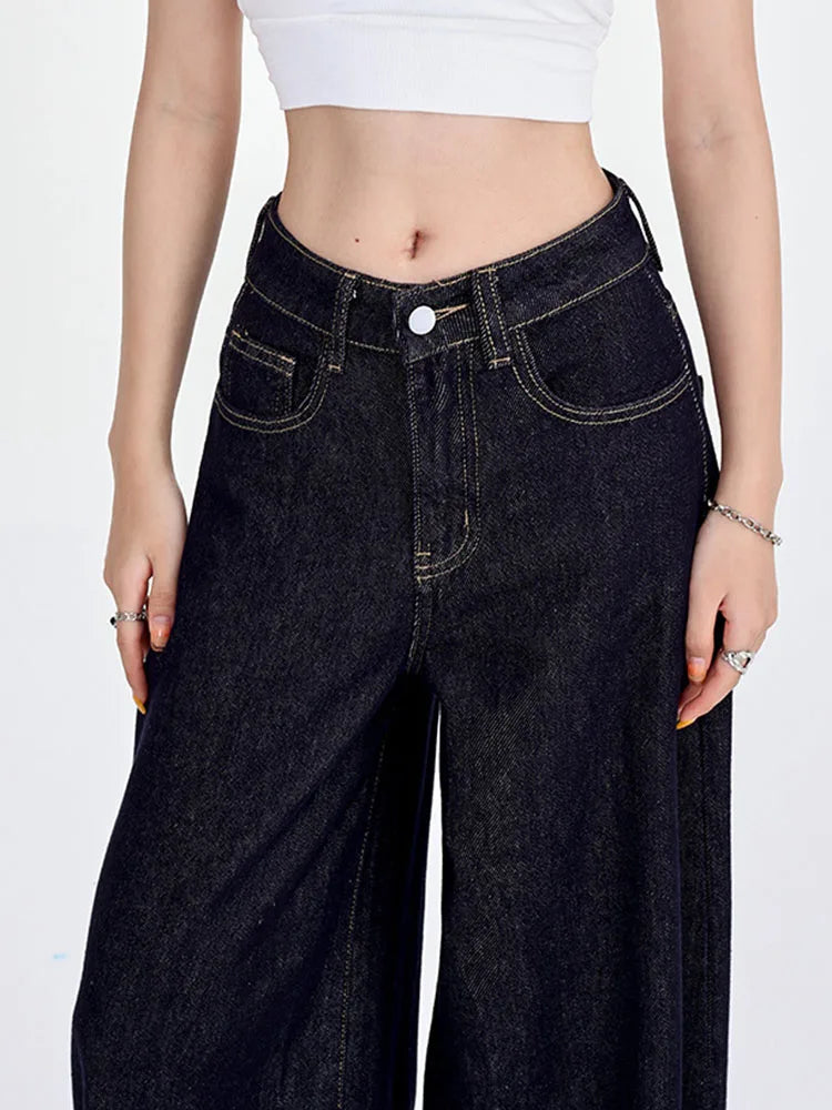Korean Fashion Baggy Wide Leg Jeans Women Vintage High Waist Loose Straight Denim Pants Casual Classic Solid Streetwear Vaqueros