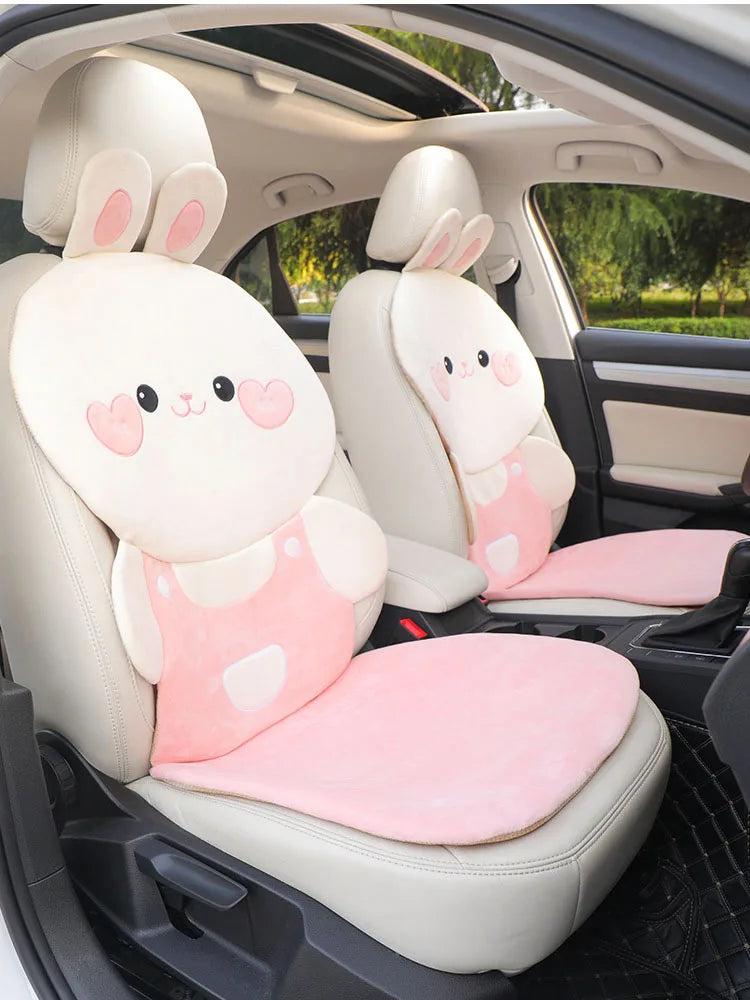 Cute Cartoon Animal Car Seat Covers Cushion Breathable Ice Silk Universal For Women Ladies Gifts Auto Interior Decor Accessories