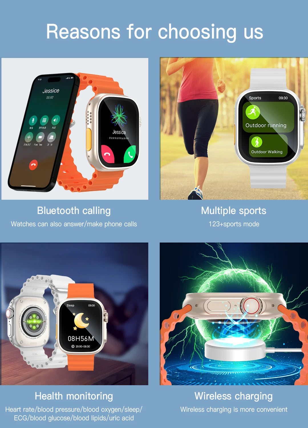 Smart Watch For Men Women 2.01" HD Screen Heart Rate Blood Pressure Monitor Fitness Tracker Calorie Counter Cycling Sport Watch