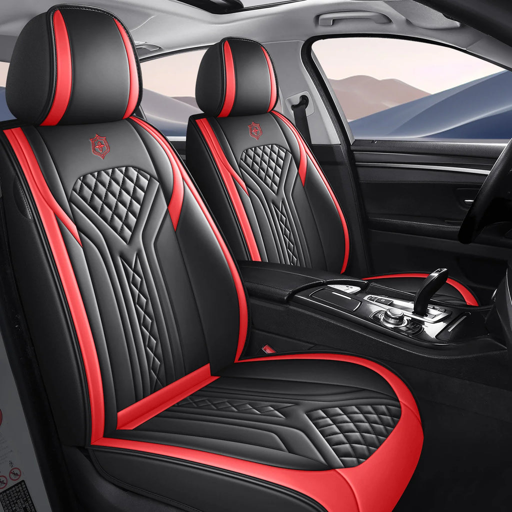 5 Seats PU Leather Car Seat Covers Full Coverage Split Headrest Soft Sponge Filled Comfortable Wear Resistant Non Slip