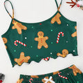 Women's Sleepwear Soft Christmas Festival Cute Gingerbread Print 2 Pieces Pajama Set Crop Tops and Shorts Loungewear