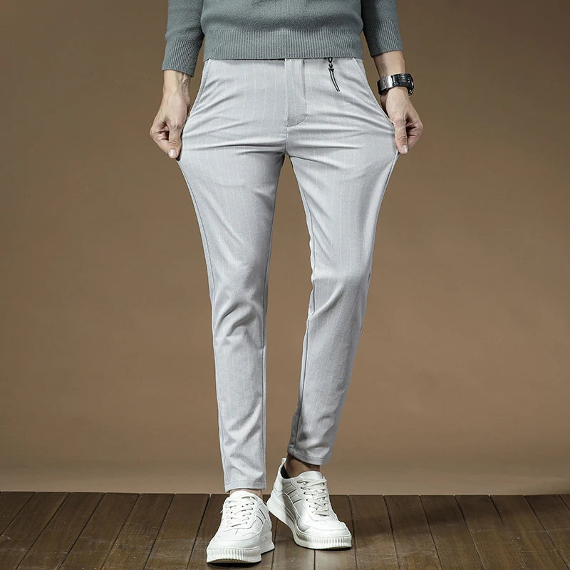 Men's Dress Pants Fashion Plaid Stripe Business Slim Fit Office Classic Retro Suit Pant Korean British Style Wedding Trousers