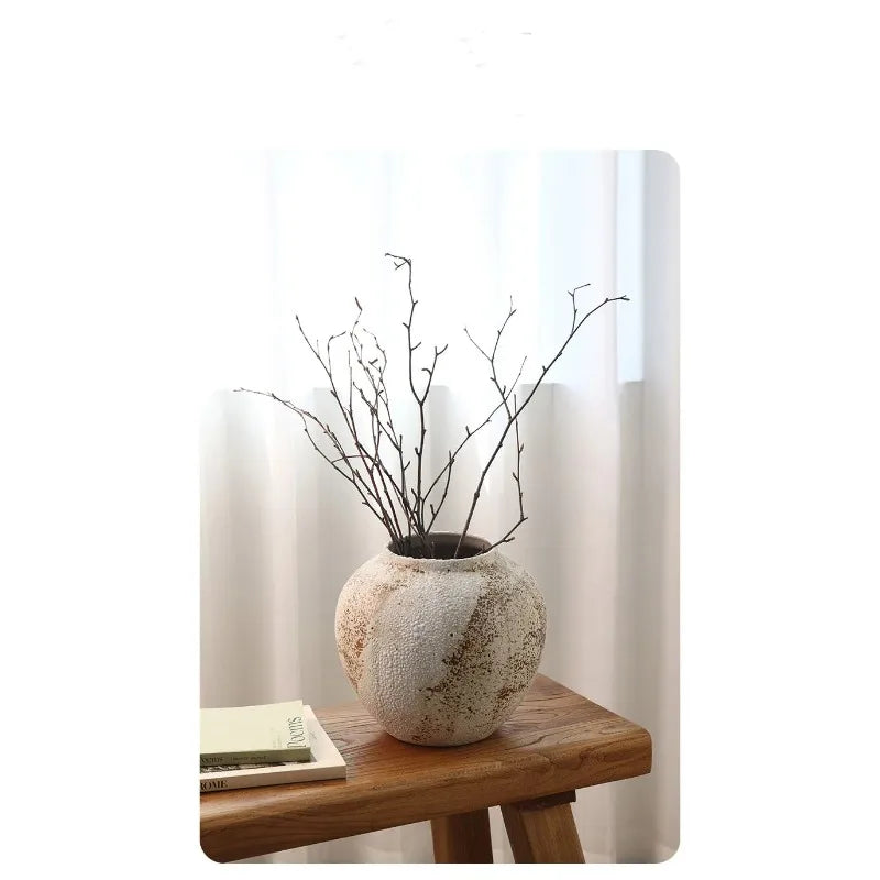 Ceramic Vase Mottled Antique Pottery Jar Wabi Sabi Style Decoration Foyer TV Cabinet Flower Arrangement Ceramic Large Vase Decor