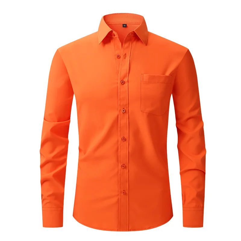 New spring and summer American men's shirt business casual long sleeve slim professional formal wear free ironing solid color