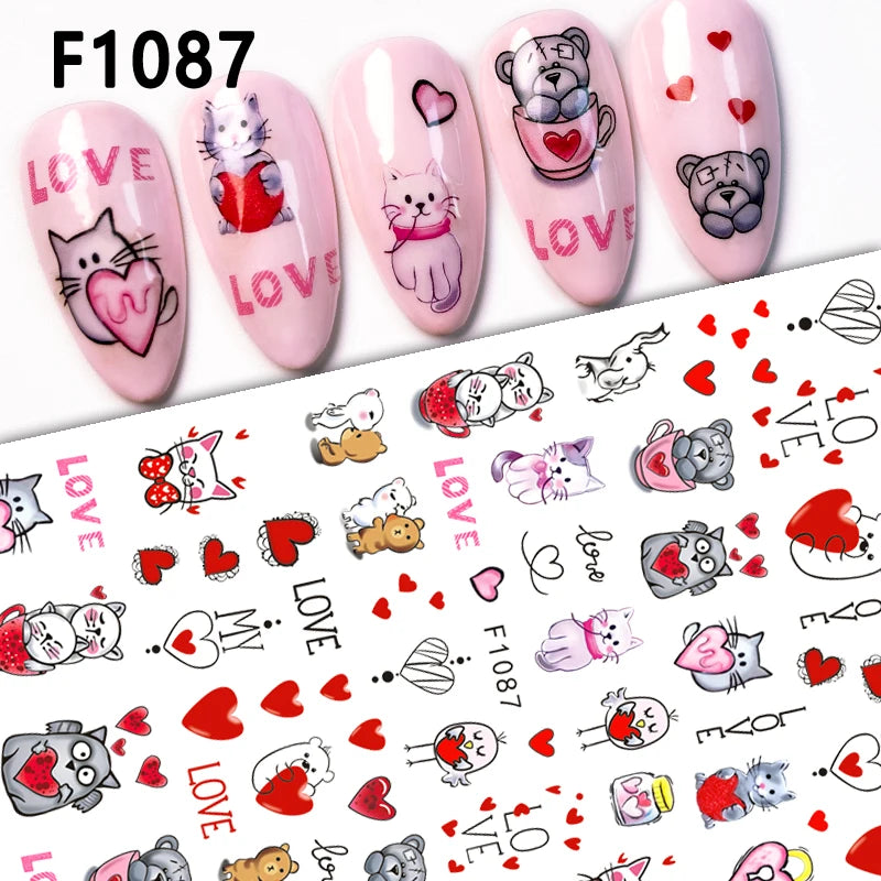 1PCS Valentine's Day Nail Stickers Cartoon Love Nail Supplies Nail Decals for Ladies Nail Art Decoration