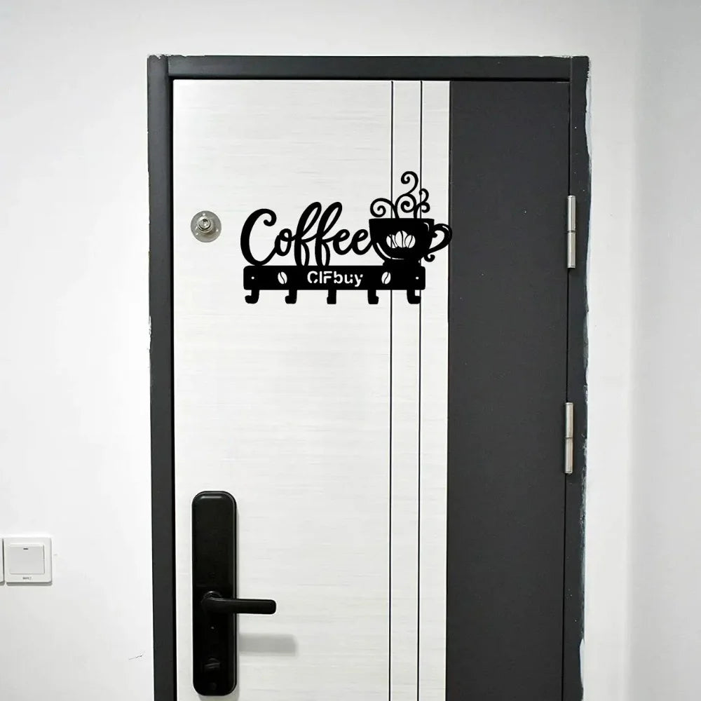 Coffee Bar Decor Rustic Metal Wall Art with Coffee Mug Sign and Hooks