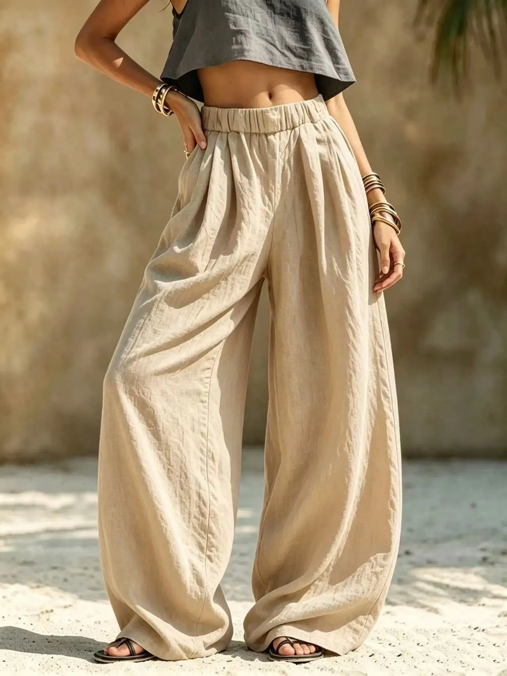 Women's Casual Wide Leg Pants - All Season Comfort Pockets Elastic Waist