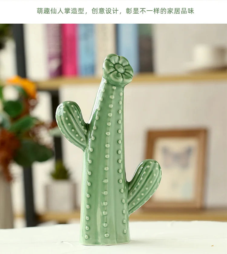 Minimalist Ceramic Cactus Ornament Creative Home Craft Decor for Living Room Entrance Desktop Business Gift