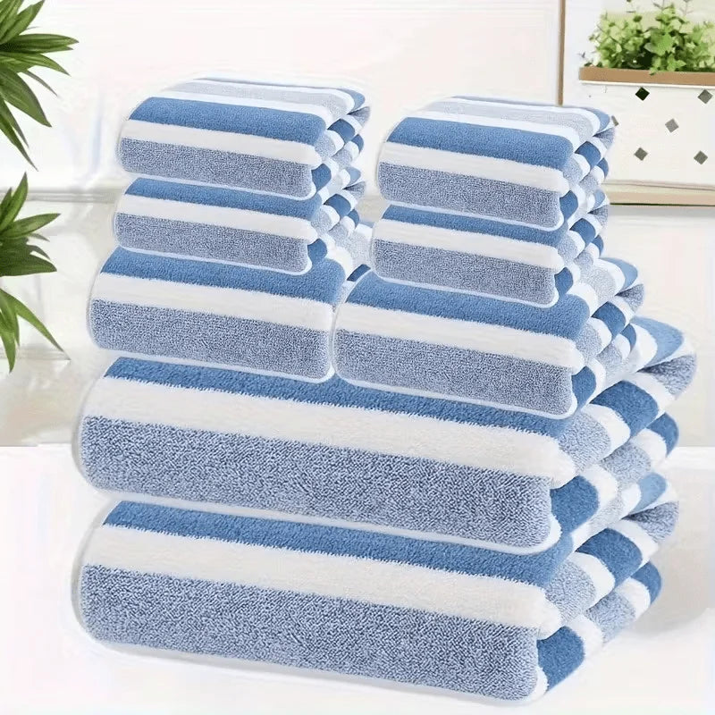 2pcs Luxury Coral Fleece Towel Set - 5-Star Hotel Standard Super Soft Quick Dry Bath & Hand Towels, Non-Shedding, Striped