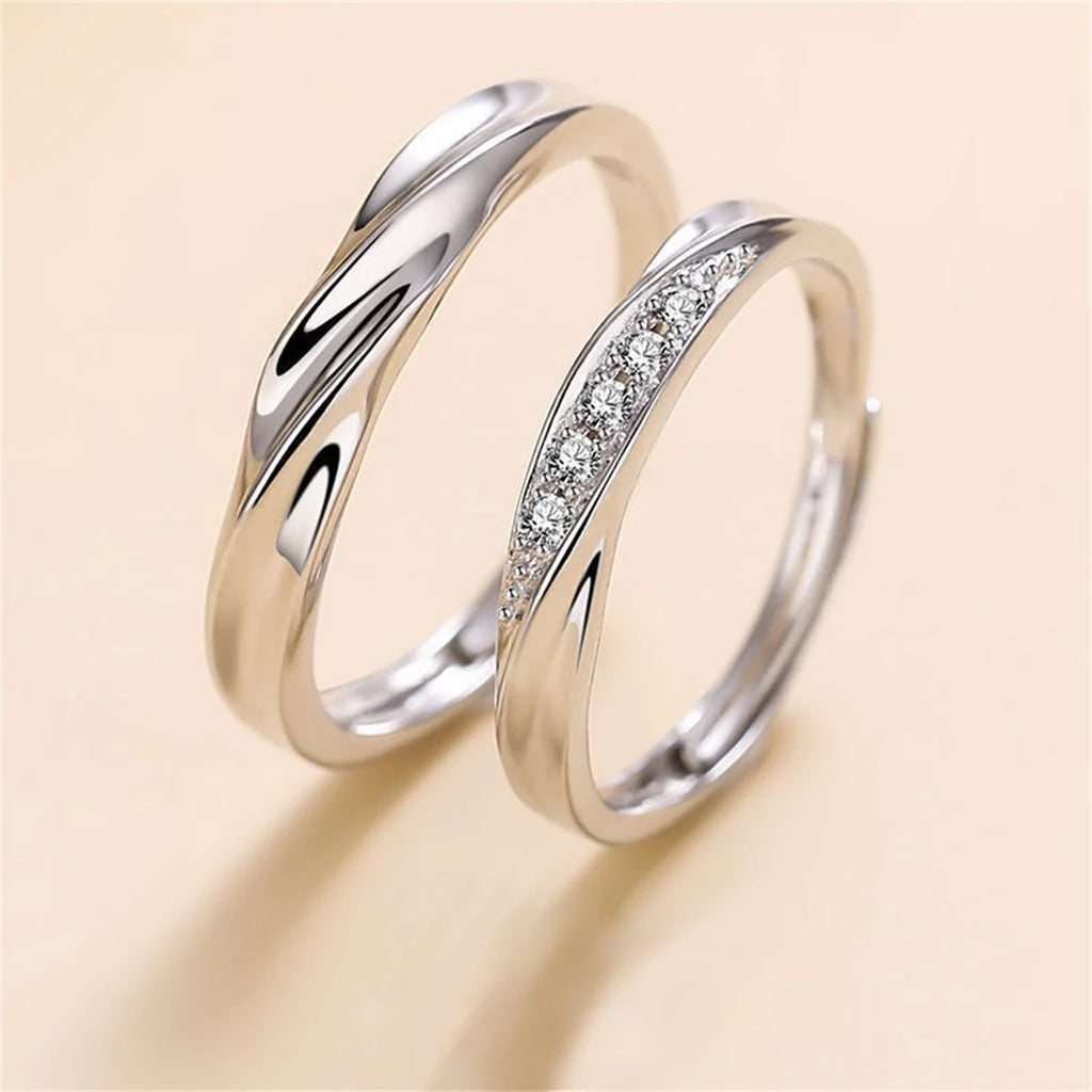 2Pcs/set Silver Plated Crown Square Couple Rings For Women Men Punk Forever Endless Love Wedding Ring Valentine's Day Jewelry