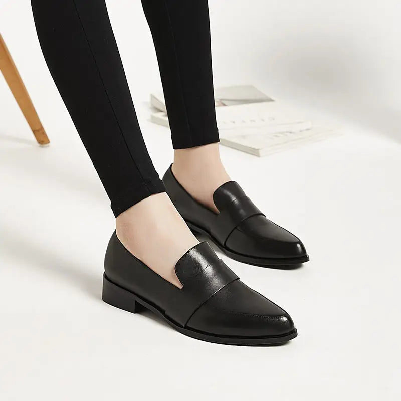 Shoes for Women 2025 Pointed Toe Ladies Summer Footwear Low Heel Elegant Black Moccasins Formal Korean Style Chic Point Lastest