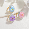 New Gold-plated Stainless Steel Open Ring Inlaid Zircon Multicolor Oil Drop Flower Design Luxury Charming Women Jewelry Gifts