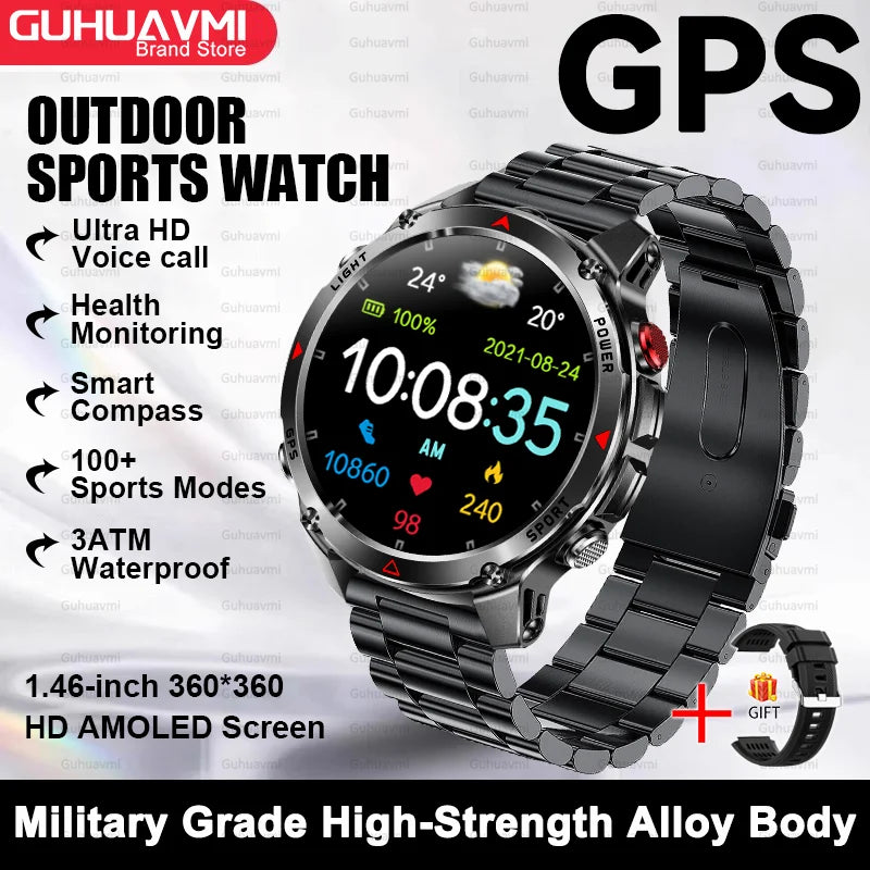 Smart Watch For Men 1.46'' 360*360 HD AMOLED Color Display Voice Call Compass LED Sports Fitness Waterproof Watch Ladies