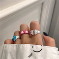 Love zircon inlaid pink handmade drip glaze enamel ring Y2K creative open ring female accessories jewelry gift