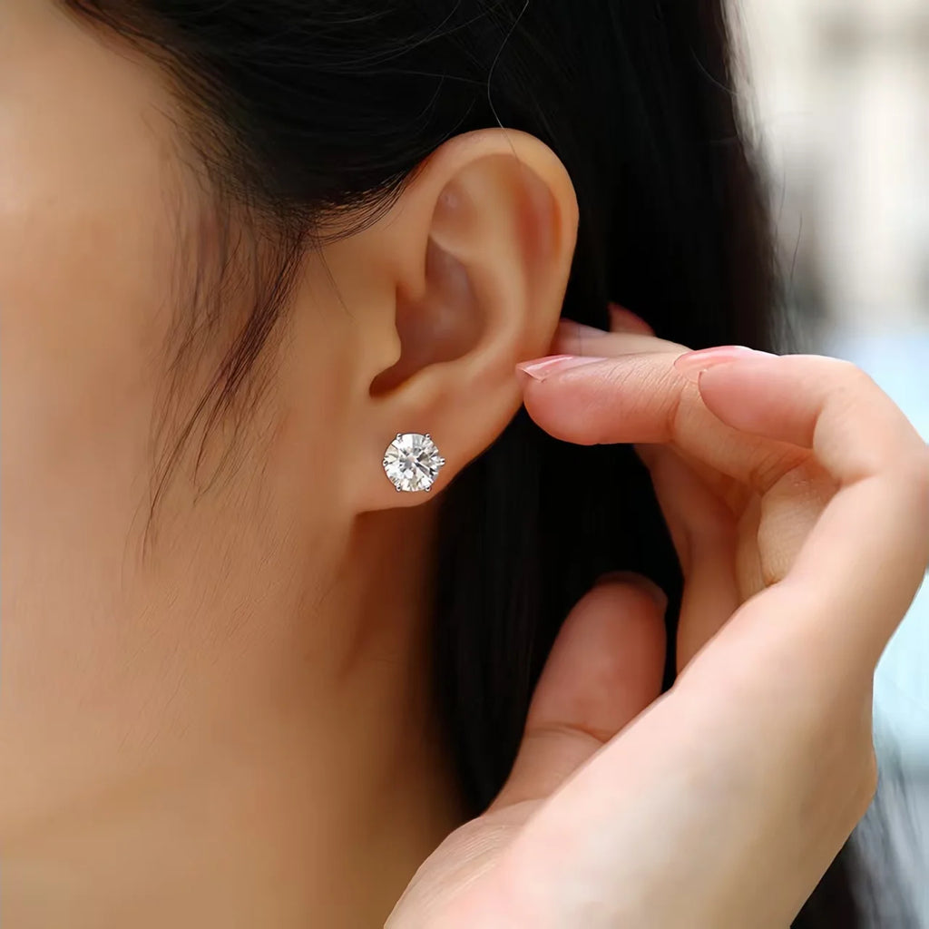 Moissanite Diamond Stud Earrings – D Color 925 Sterling Silver Gold Plated