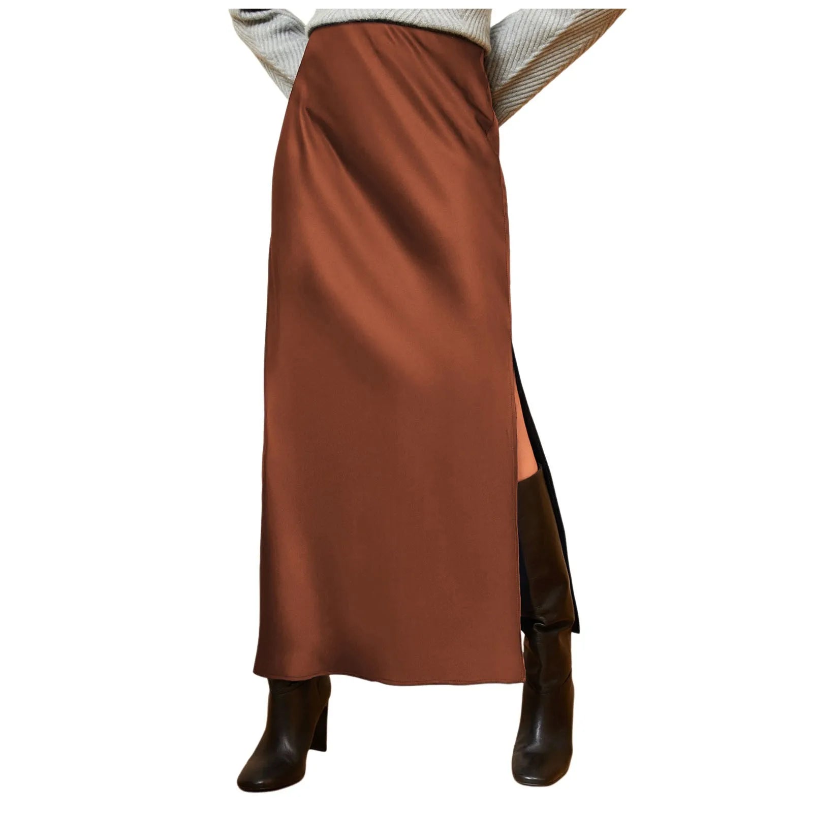 Silk Satin High Waist Pencil Skirt – Korean Style Elegant Long Skirt