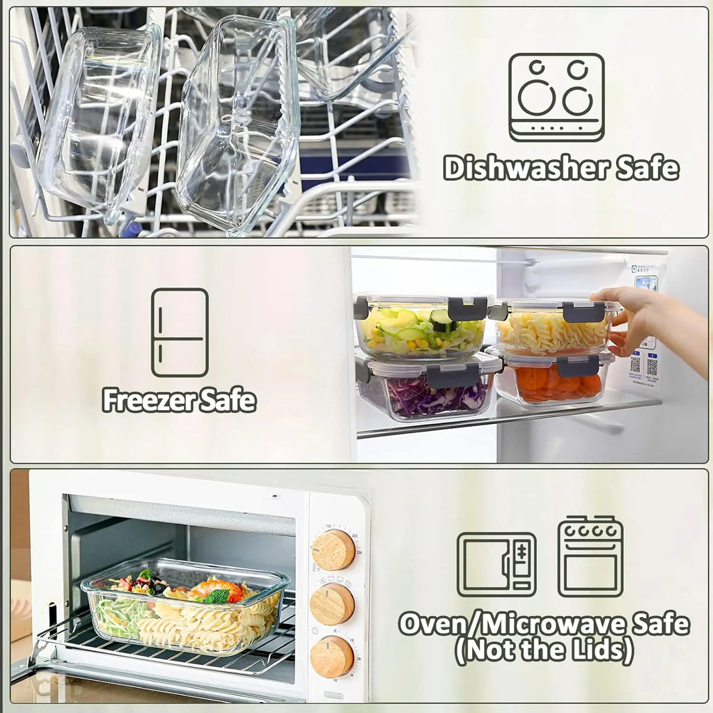 10-Pack Glass Meal Prep Containers with Lids, Airtight Food Storage for Microwave, Oven, Freezer & Dishwasher