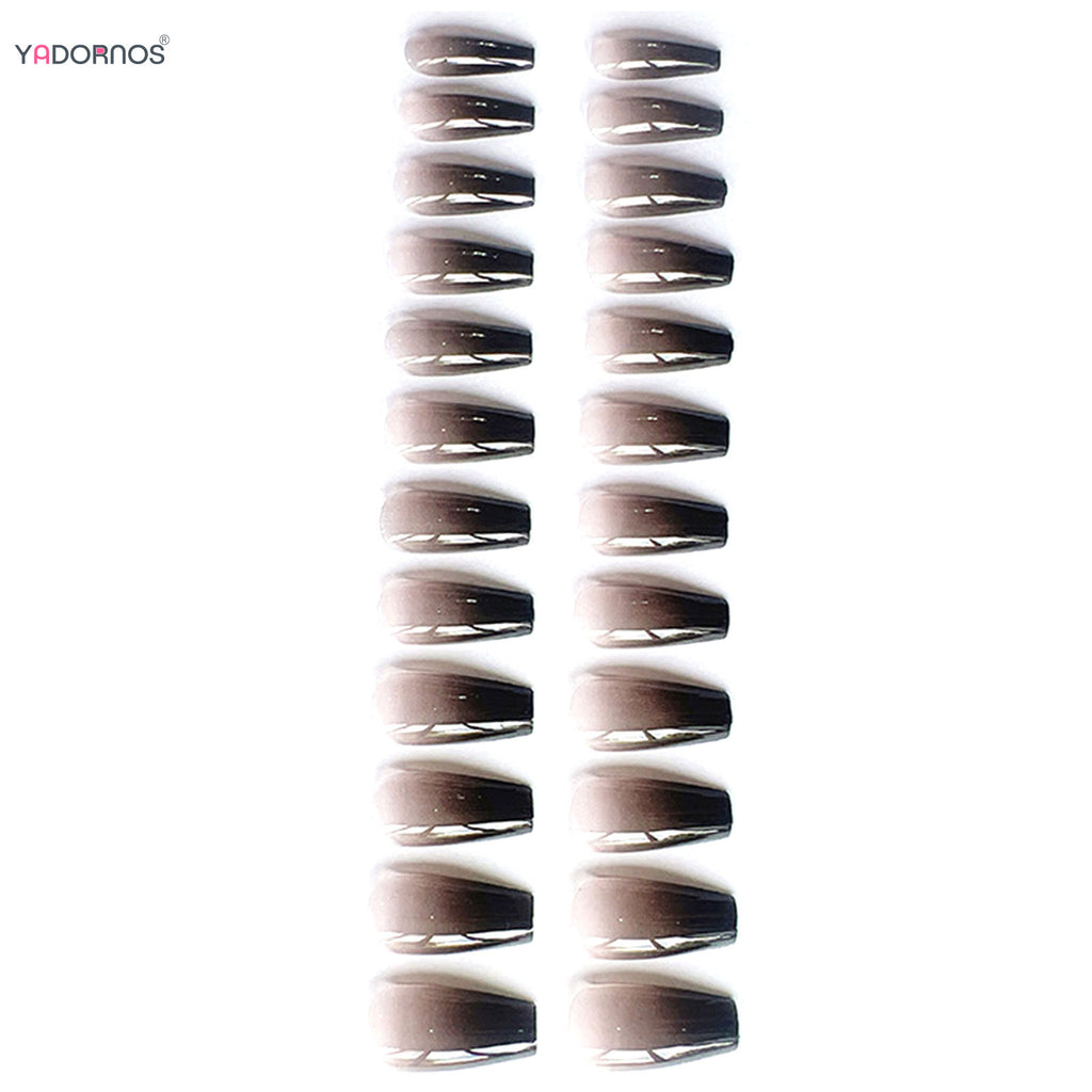 Gradient Black Fake Nails Long Ballerina Nails Press on Simple Full Cover False Nails Tips for Women Girls DIY Manicure 24Pcs