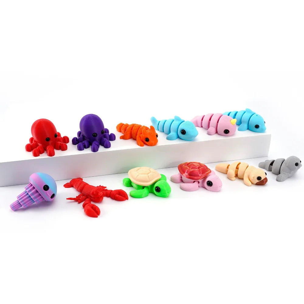 3D Printed Marine Animals Multi-Joint Rotatable Fidget Toys Office Desktop Ornament Home Decor Animal Model Figurine Car Decor