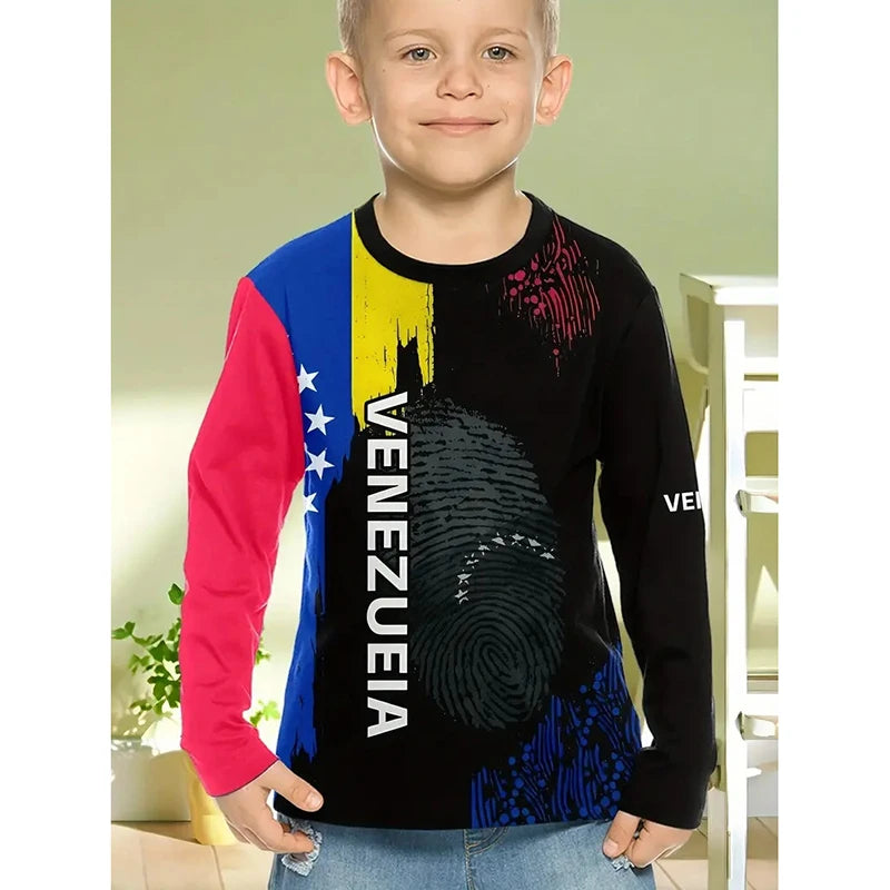 Baseball Sports Pattern Venezuela Shirt For Men 3D Print Graffiti Style Long Sleeve T-shirts Fashion Street Daily New T Shirts