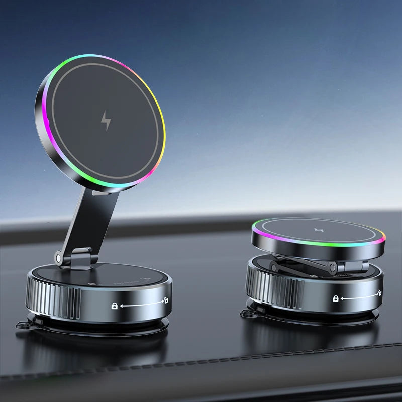 15W Vacuum Suction Magnetic Wireless Charger Car Phone Holder Mount 360 degree Rotatable Compatible with Smartphones for iPhone
