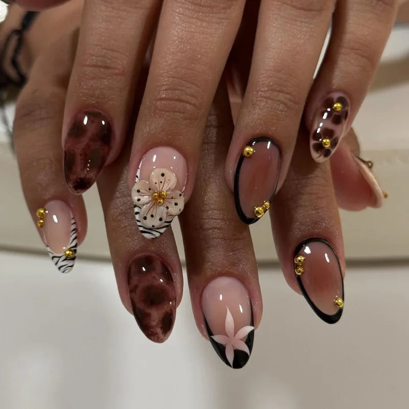 Autumn Matte Press-On Nails | 24pcs Rose Leaf Almond | Full Cover Acrylic Nail Tips with Glue