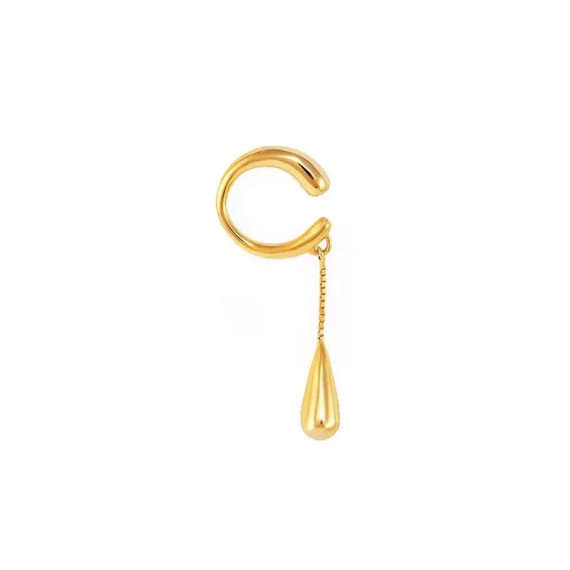 C-shaped Stainless Steel Teardrop Tassel Ear Cuff Clip Earrings for Women 1piece, No Piercings, Ear Cartilage Clips