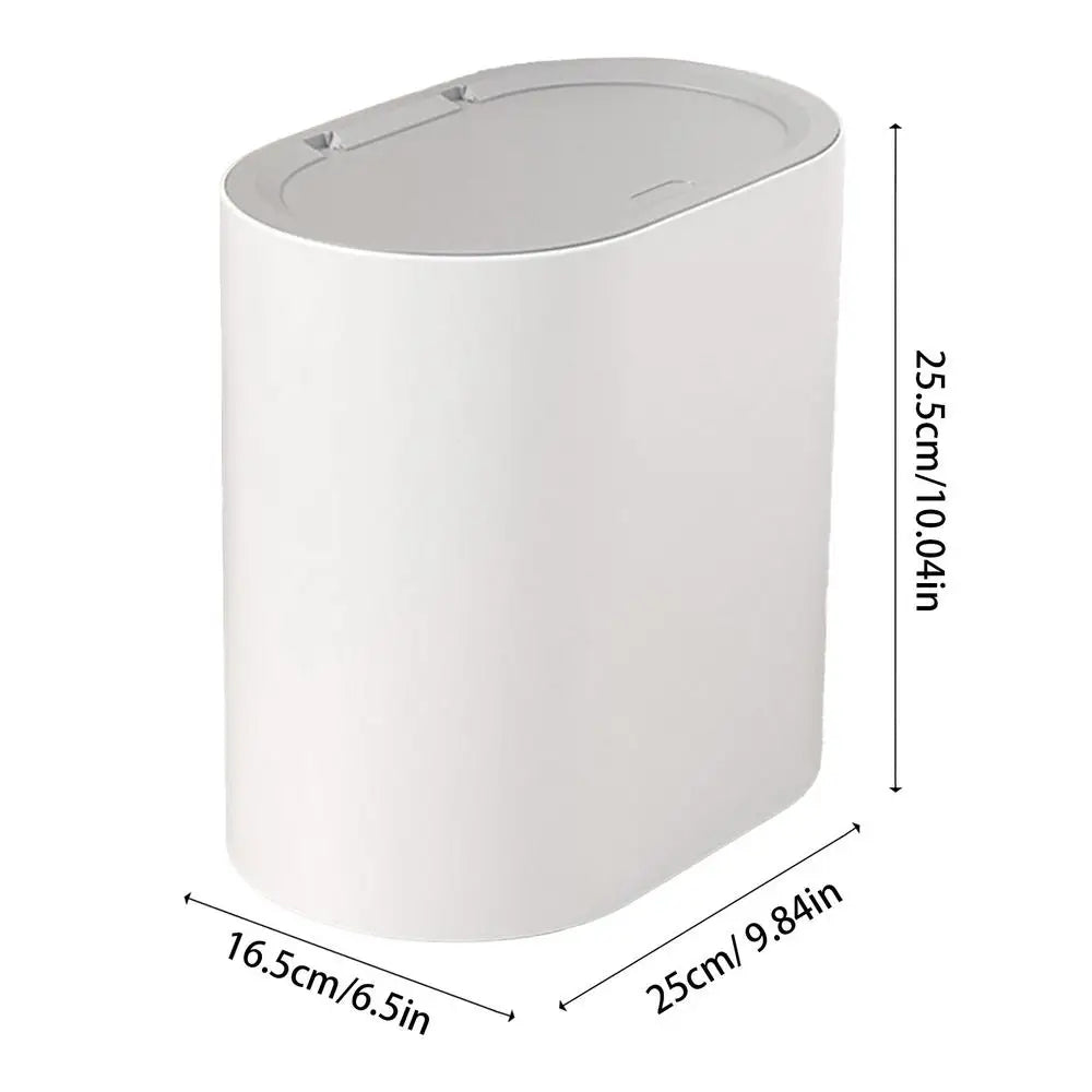 Press Top Trash Can with Lid, Slim Waste Basket for Bathroom Kitchen, Compact Office Living Room Garbage Bin