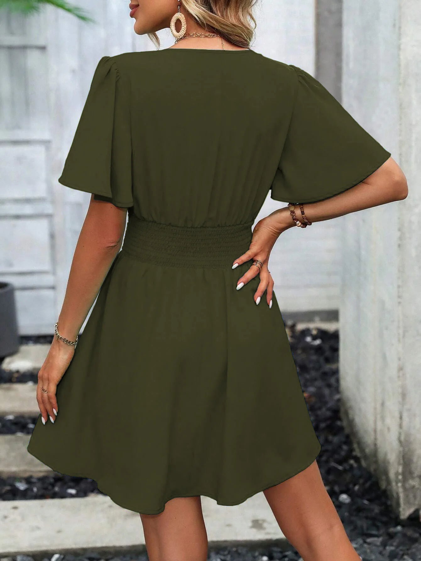 Woman Summer V-Neck Ruffled Sleeve Solid Color Dress Woman Clothing Tops Skirts Y2k Clothes