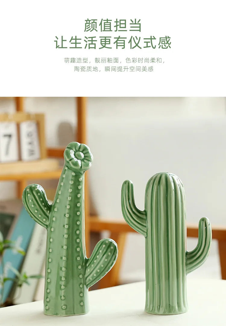 Minimalist Ceramic Cactus Ornament Creative Home Craft Decor for Living Room Entrance Desktop Business Gift
