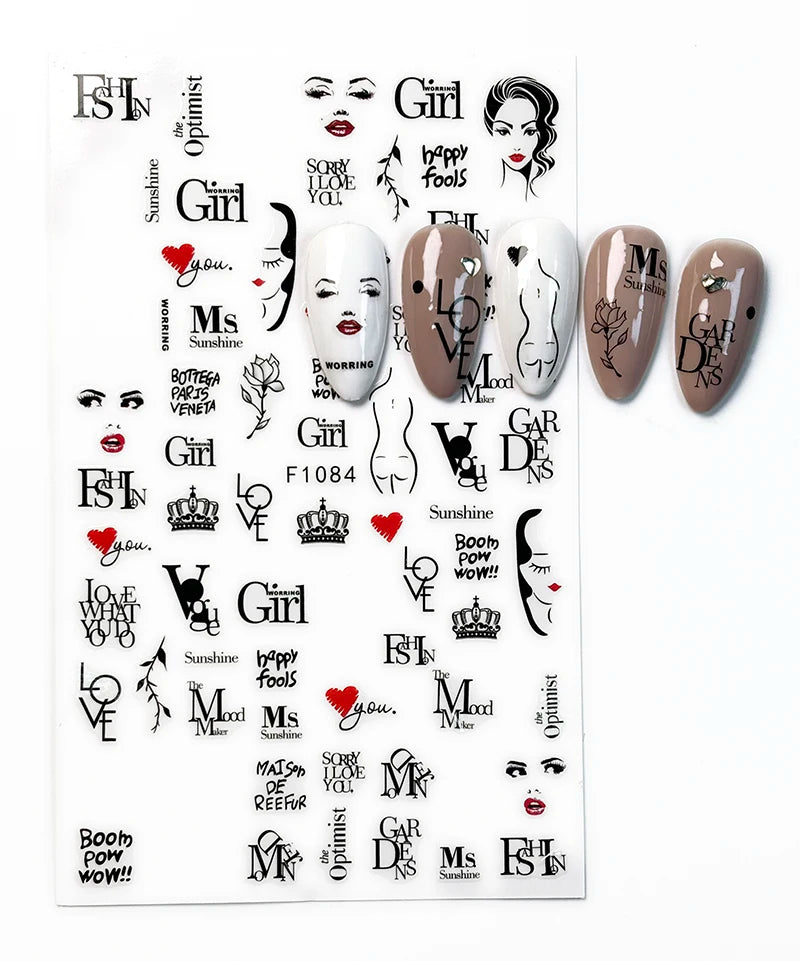1PCS Valentine's Day Nail Stickers Cartoon Love Nail Supplies Nail Decals for Ladies Nail Art Decoration