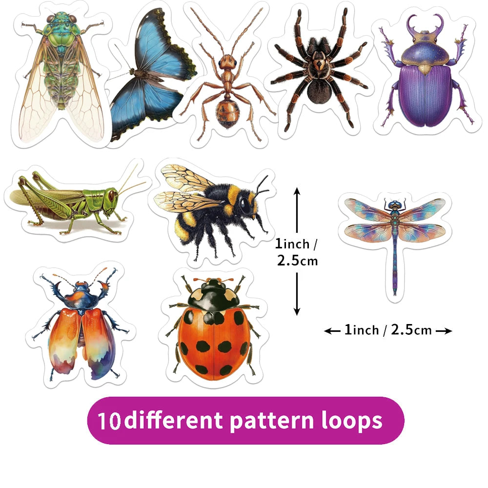 500PCS Creative Insect Roll Stickers Decorative Phone Cases, Notebook DIY Waterproof Stickers