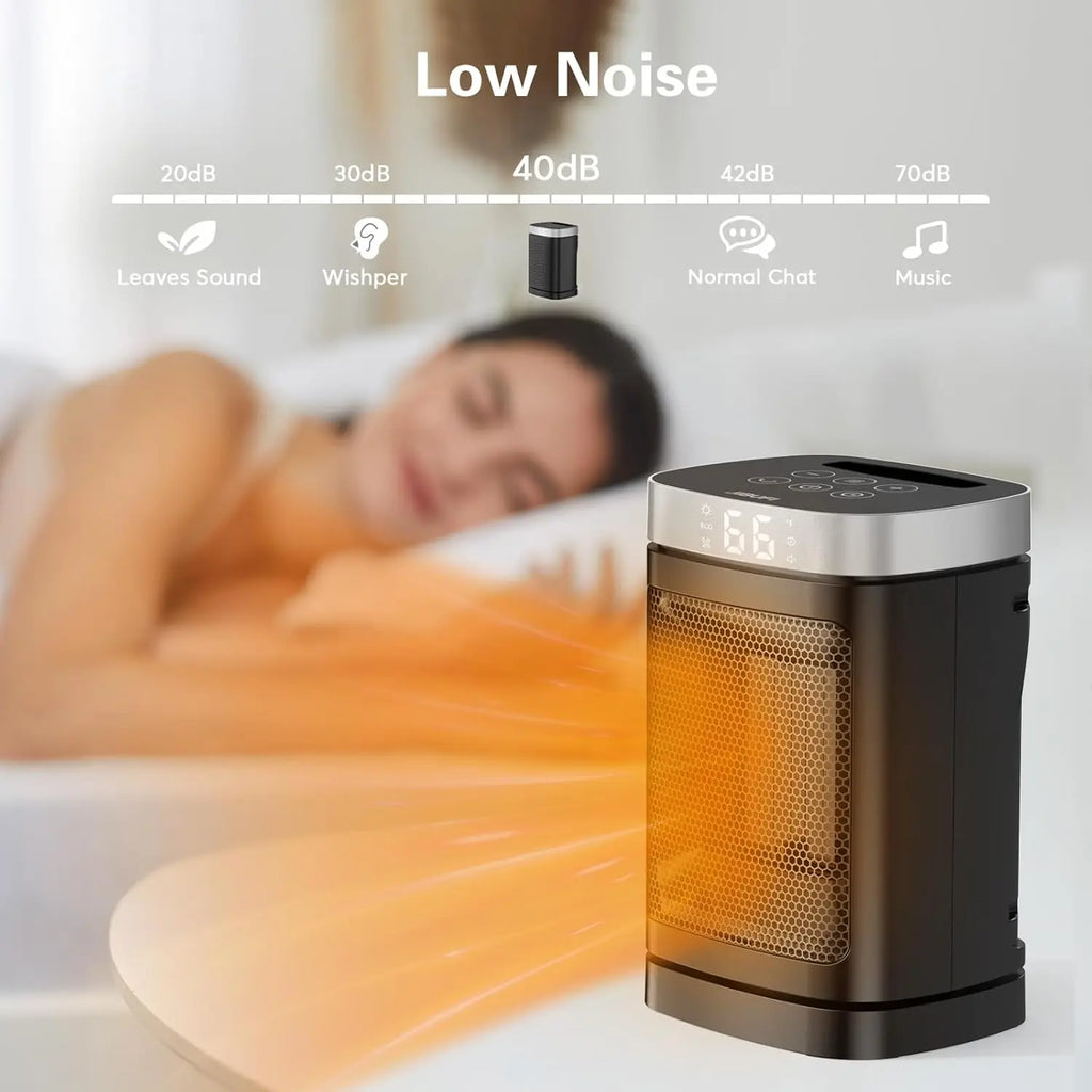 Portable Space Heater with 70° Rotation, 1500W PTC Electric for Bedroom & Office, Remote Control & Timer