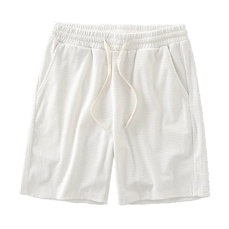 Men's Solid Color Waffle Shorts – Casual Mid-Waist Summer Shorts