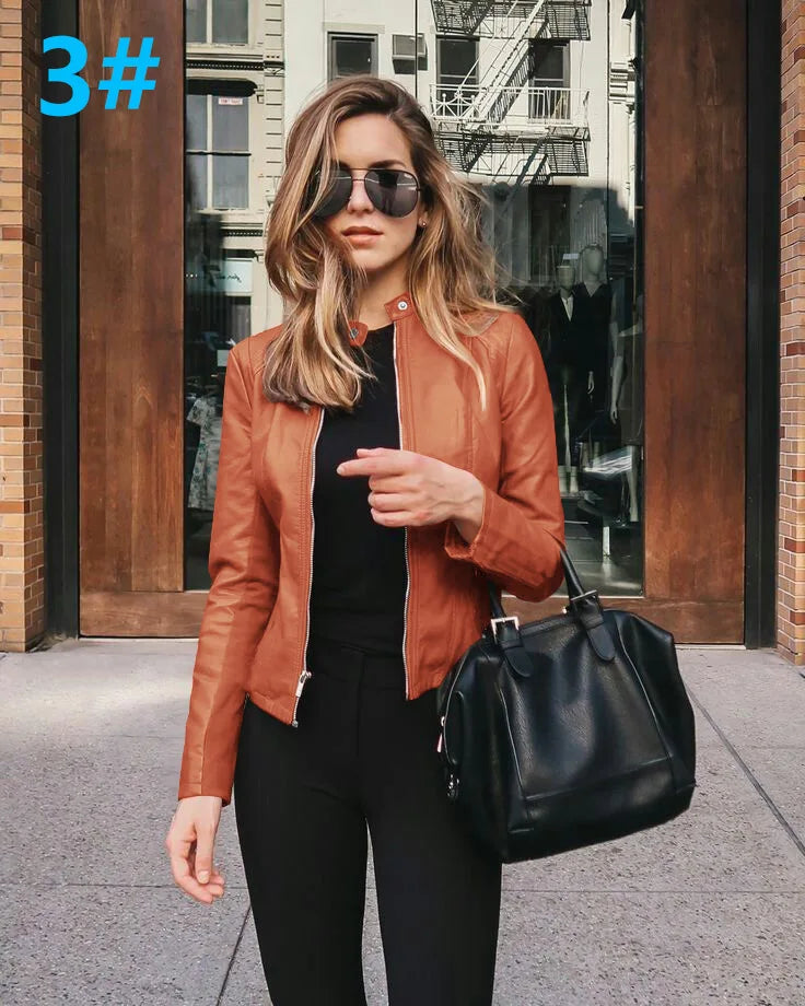 Female Jackets Office Lady Casual Coats Autumn Fashion Short Thin Women Flight Jacket Pu Leather Outwear Zipper Outfit 2024