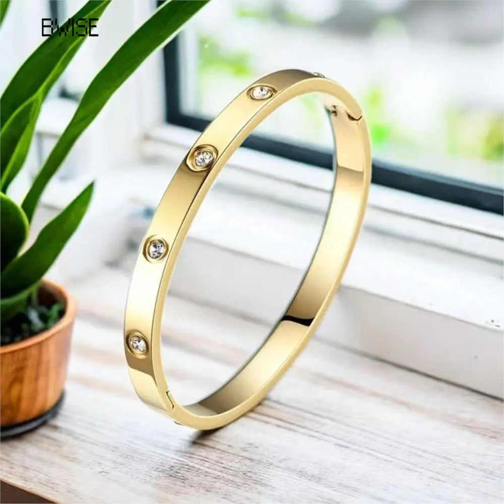 New Design Zircon inlaid Bracelets & Bangles For Women Gold Silver Color Stainless Steel Waterproof Luxury Brand Jewelry Gifts