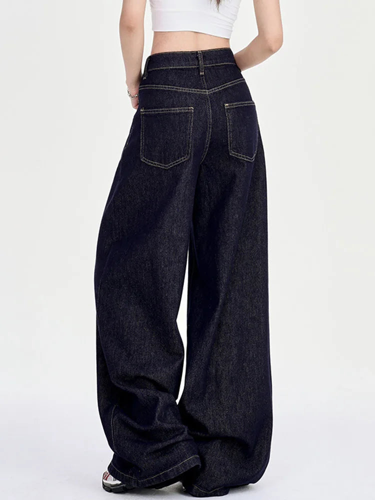 Korean Fashion Baggy Wide Leg Jeans Women Vintage High Waist Loose Straight Denim Pants Casual Classic Solid Streetwear Vaqueros